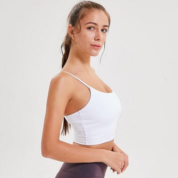 

yoga tank indoor sport bra fitness vest gym clothes women padded running tee half strap workout athletic wear efnm, White