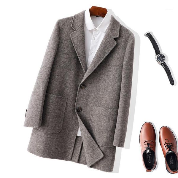 

100% pure australian wool overcoat men's woolen reversible cashmere coat winter windbreaker jacket1, Black