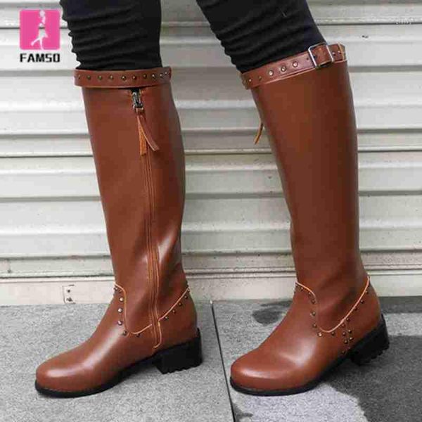 

boots famso 2021 shoes women round toe buckle platforms size 34-43 black brown winter keep warm snow boots1