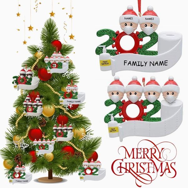 

survivor ornament customized gift 2020 family of christmas 2 3 4 5 6 7 hang decoration snowman pendant with face mask ha