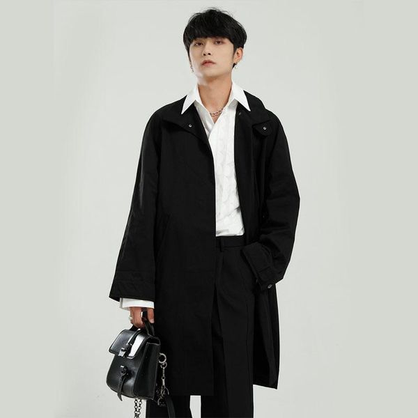 

2021 spring new casual long windbreaker for men and women streetwear vintage loose trench coat male cardigan jacket, Tan;black