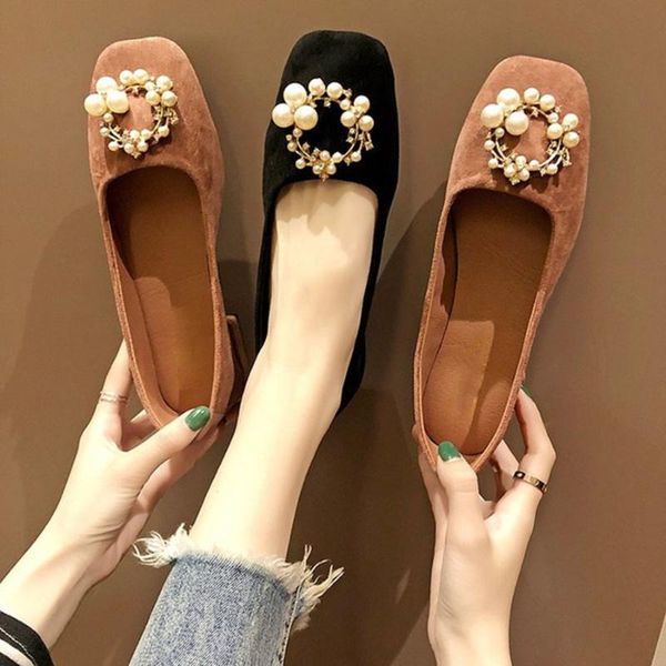 

new soft low heel flock women's shoes fashion pearl decoration casual breathable & comfortable women's single shoes female, Black