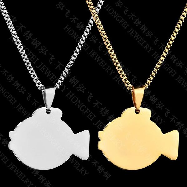 

chains retro women cute fish necklace chokers charm blank dog tag pendant stainless steel chain jewelry gifts, Silver