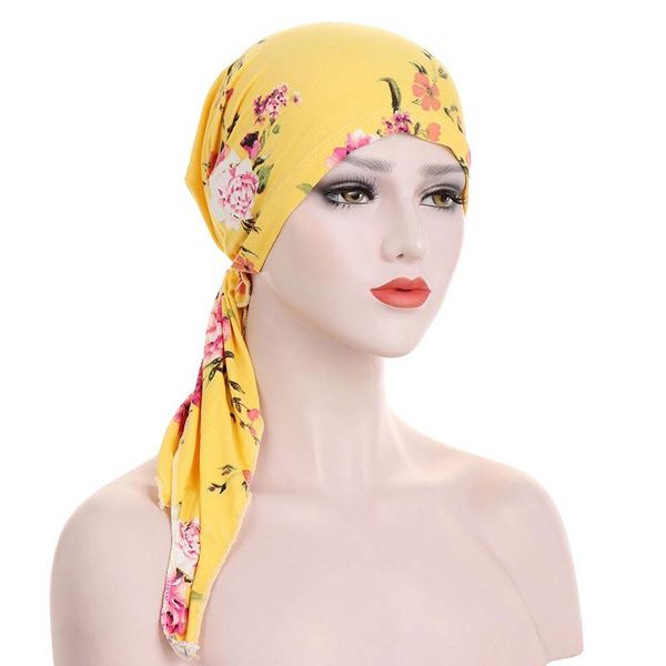 

muslim hijab turban cap women long tail cancer chemo cap floral leopard print turbantes bandana strech hair loss head scarf wrap jllolh, Black