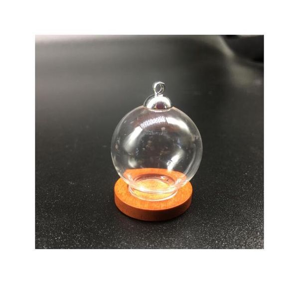 

5sets/lot 25*15mm round glass globe orbs bottle wood base beads cap set wishing glass vial cover dome glass bottle cut sqcnpi, Black