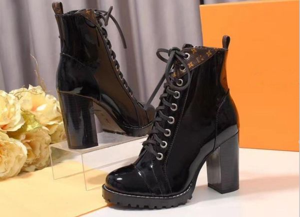 

new ladies classic high heel martin boots winter snow boots snow boot designer autumn and winter paris fashion show letter high heel boots, Black