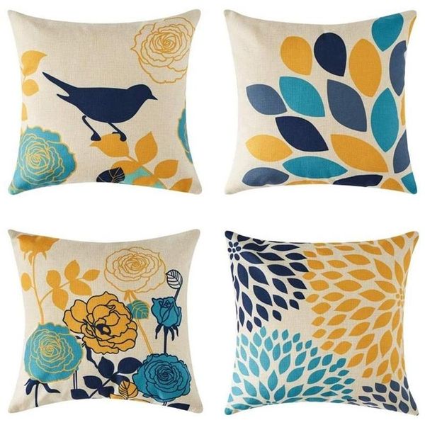 

pillow case cushion covers flower printed decorative sofa cover square linen throw seat car home decor