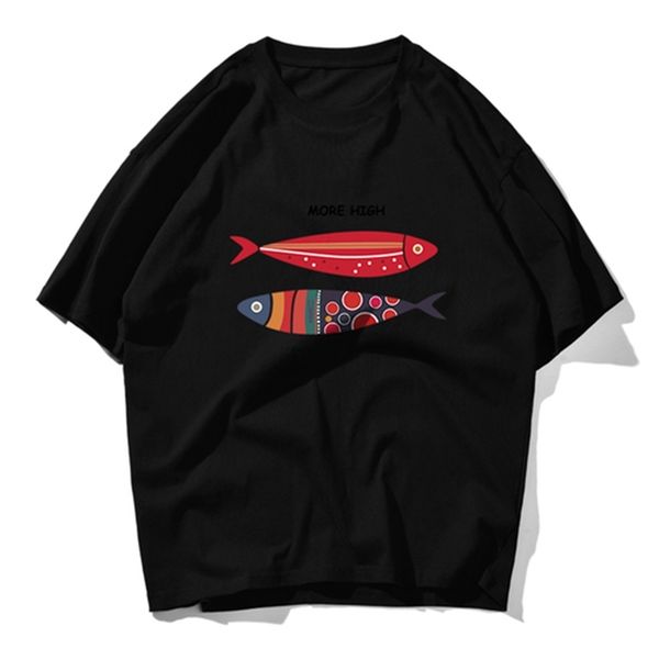 

2021 new cartoon t'summer casual male animal cotton t shirt funny fish japanese couple 5xl 2pky, White;black