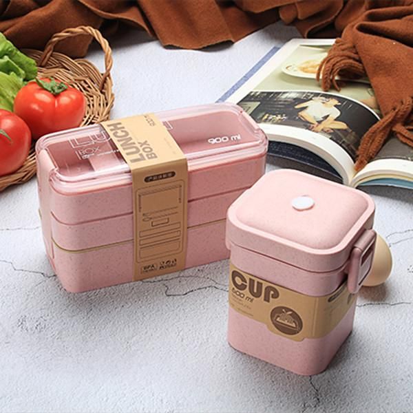 

900ml microwave lunch box 3 layer wheat straw bento boxes healthy material dinnerware food storage container lunchbox sqclbf