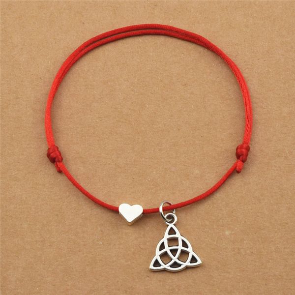 

trinity handmade knot irish triquetra symbol love heart charm red rope cord bracelets adjustable for women men couple jewelry, Golden;silver