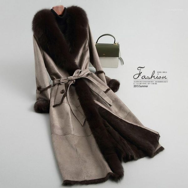 

women's fur & faux natural coat women vintage real jacket collar winter clothes 2021 double faced hiver 18221, Black
