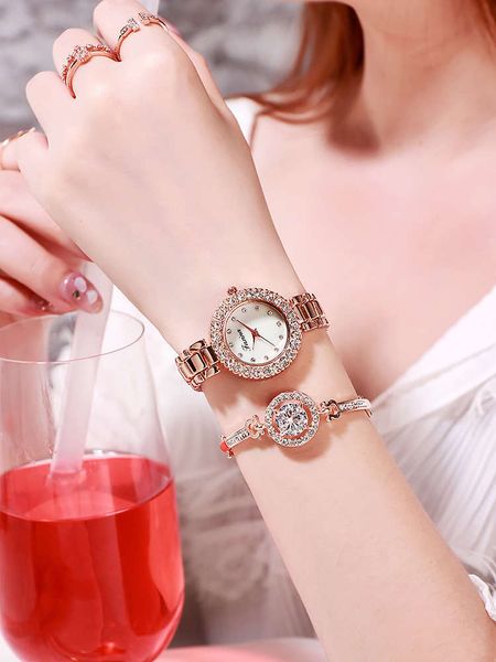 

watch 2020 tiktok live two fashion women's set of quartz watch set ladies watch, Slivery;brown