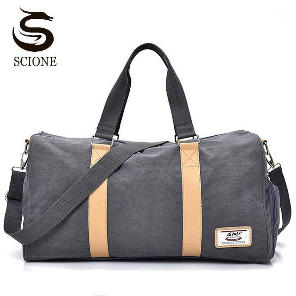 

men travel handbags male quality canvas shoulder bag sports gym bags with shoes pocket large crossbody bags white black xa89m1