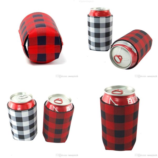 

factory price neoprene cooler bag wholesale blanks buffalo check black red plaid can covers wedding gift tin wraps dhl f