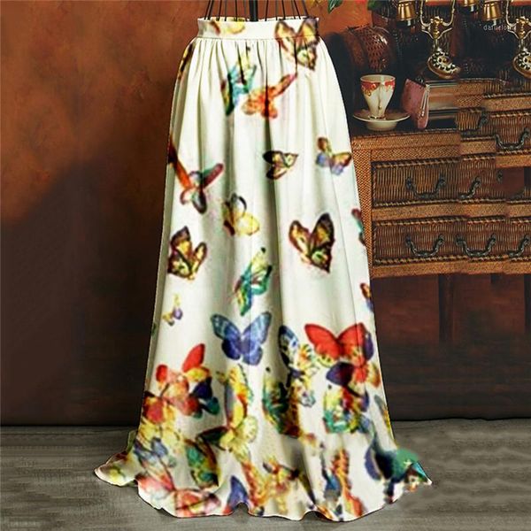 

casual maxi big swing skirt for womenwomen fashion printed skirt ladieselegant butterfly decoration long wide1, Black