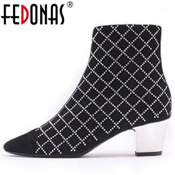 

boots fedonas rhinestone women autumn winter side zipper short party basic shoes woman suede leather concise ankle boots1, Black