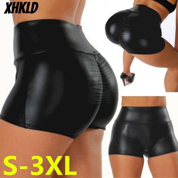 

high waist shorts casual pu leather pants women summer skinny short peach push up hip womens plus size kg-1046, White;black