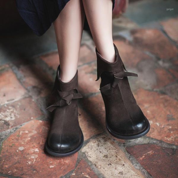 

vallu 2021 boots women's leather short big head shoes frosted cowhide velvet women's boots retro shoes1, Black