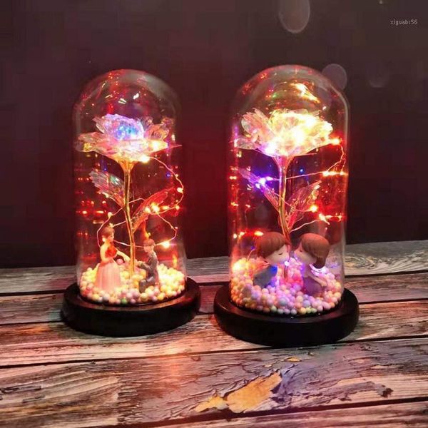 

novel and funny toy glass cover luminous rose eternal flower tabledecoration christmas valentine's day gift for girl friend1