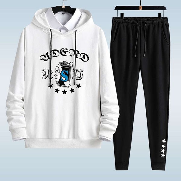 

men's plus size fat man hooded sweater long sleeve autumn sports pants set, Gray