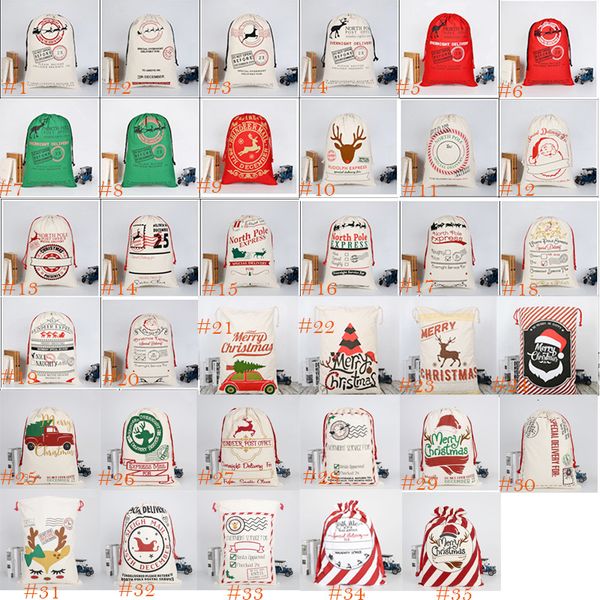 

organic 2021 large christmas heavy canvas gift drawstring bag with reindeers santa claus sack bags for kids