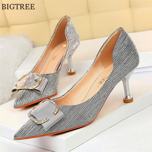 

bigtree 6.5cm women fashion metal rhinestone belt buckle shoes high heels crystal shallow female wedding pointed toe dress pumps1, Black