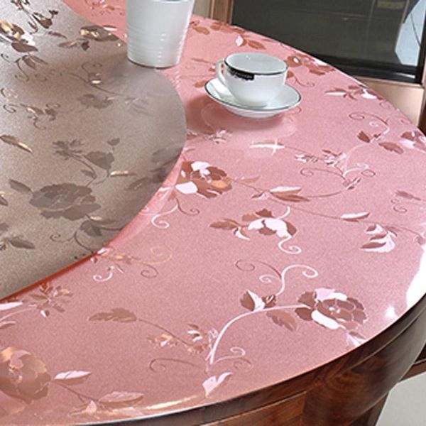 

hazy pvc скатерть водонепроницаемый цветочный узор круглые столовые ткани защитная рабочая площадка мягкий стеклянный столовой стол для кухн