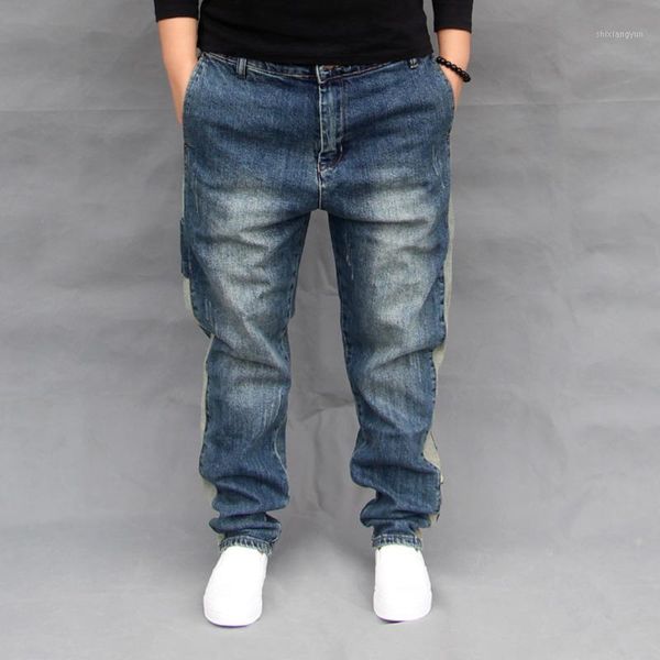 

new trendy plus size 42 mens baggy skateboard denim pants male streetwear dance harem jean trouser big drop crotch joggers fsh181, Blue