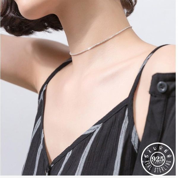 

Fashion Authentic 925 Sterling Silver Minimalist Gold Color Chain Choker Necklaces for Women Trendy Kpop Black Chokers Jewelry1, Golden;silver