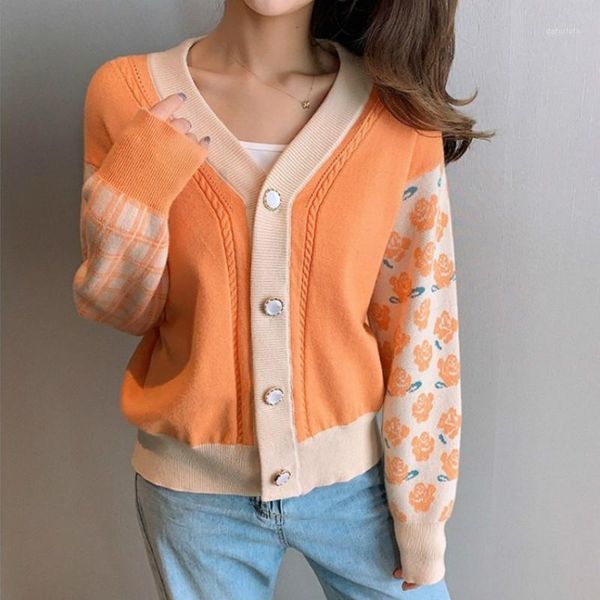 

v neck single breast design loose knit cardigans sweater women fashion print 2 colors causal outwear autumn pull femme coat1, White