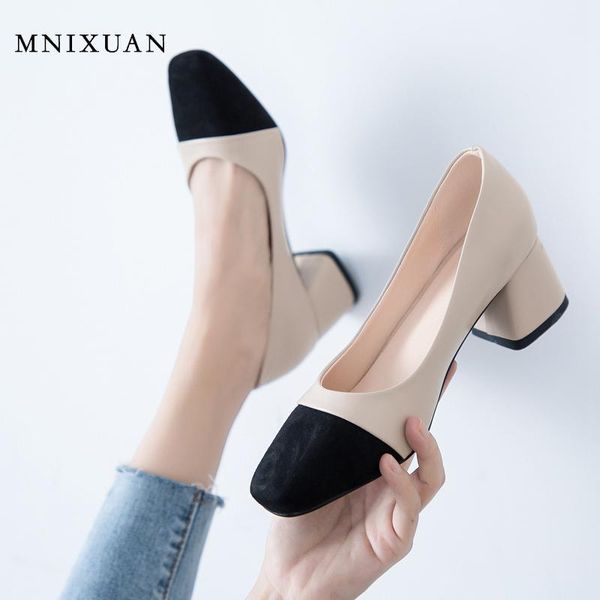 

mnixuan fashion shoes 2020 women square toe slip on office ladies shoe heels block high heels shallow shoes big size black pumps