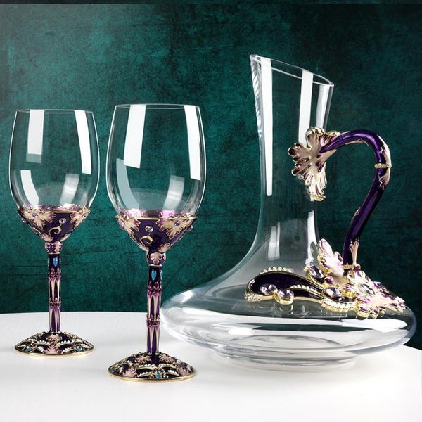 

enamelled european wine glass set premium household creative lead crystal wine decanter goblet wine wedding gift jllfqj