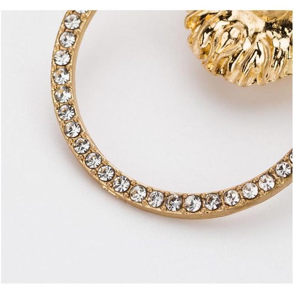 

bling bling rhinestone lion head earring women animal lion head statement earring gold silver fashion sqchka new_dhbest, Golden;silver