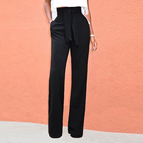 

women's pants & capris 2021 autumn women high waist wide leg office ladies band loose palazzo trousers female solid long straight, Black;white