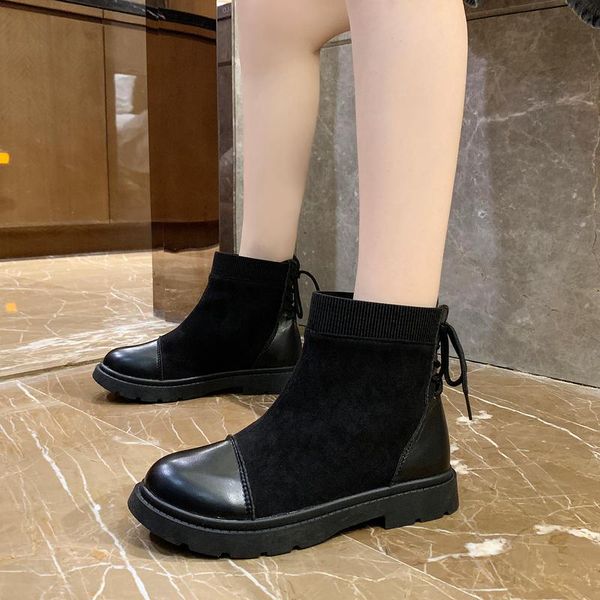 

boots women's autumn female shoes round toe luxury designer boots-women ladies fashion mid calf low rubber 2021, Black