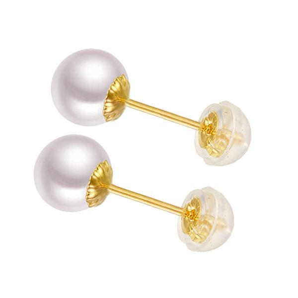 

sinya classical 18k gold pearl earring natural real round pearls stud earring in au750 gold for women girls mum gift 200923, Golden;silver