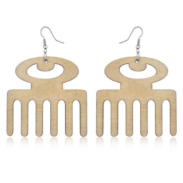 

1pair fashion africa comb shape dangle wooden earrings for women natural big wood drop dangle earring jewelry e1260, Silver