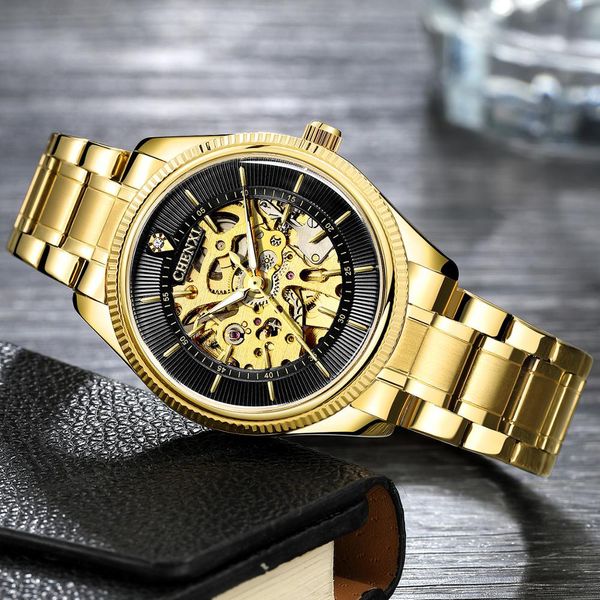 

chenxi male business wristwatch skeleton dial automatic movement 2021 stainless steel buckle stainless steel buckle 001 watches for men, Slivery;brown