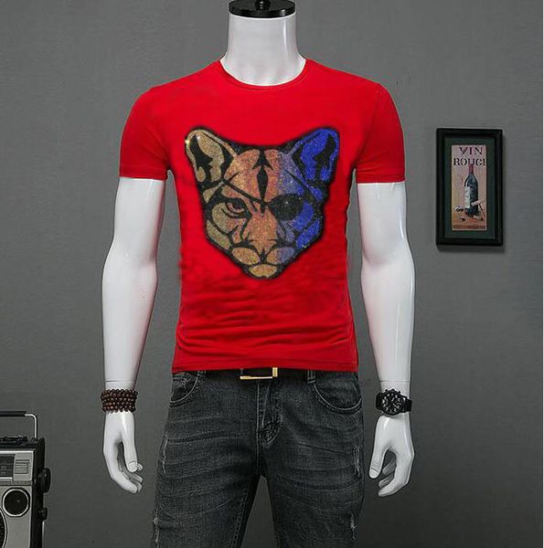 

new plus size 2021 fashion rhinestones t shirts men brand short sleeve man streetwear o neck slim tshirts kxuo, White;black