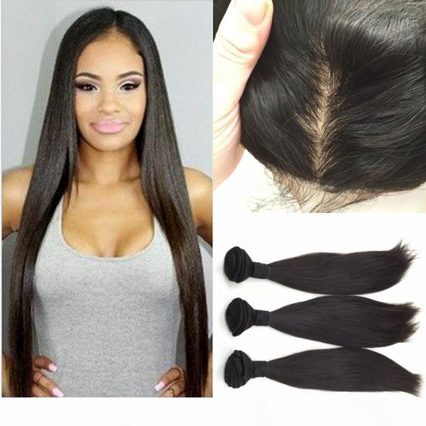 

silk based full frontal lace closure 13*4 with bundles indian virgin hair with ear to ear silk lace frontal, Black