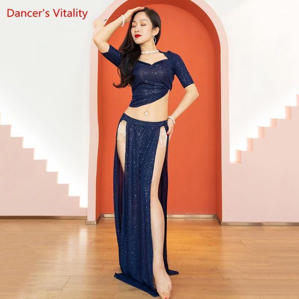 

women new belly dance set 2pcs skirt dance practice clothes oriental autumn and winter costumes1, Black;red