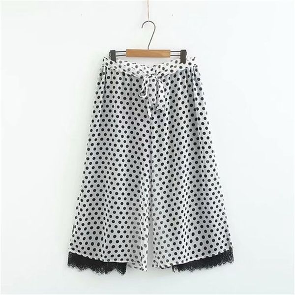 

size 2xl-4xl plus black chiffon polka dot printed leg wide pants cut lk00, Black;white