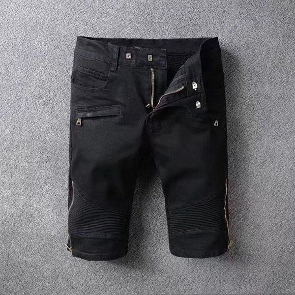 

men's jeans male trousers fashion casual black denim shorts badge, Blue