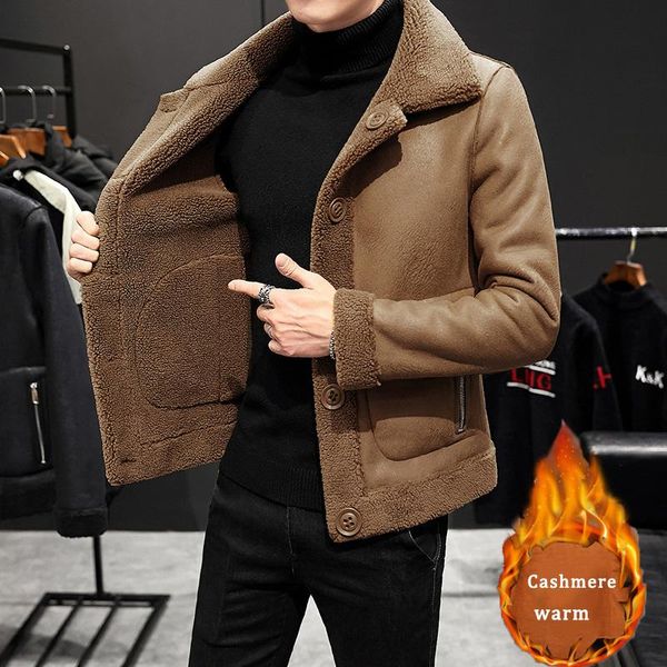 

new warm winter jacket men cashmere double-sided coat men's cotton padded jacket autumn lamb wool man fleece plus size, Black