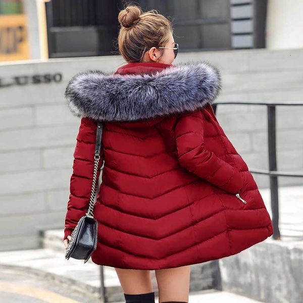 

womens winter jackets and coats 2021 parkas for women 4 colors wadded jackets warm outwear with a hood large faux fur collar y190828, Black