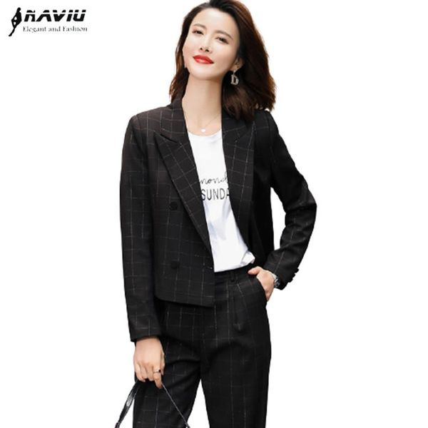 

buiness plaid suits women 2021 new sprng formal fashion temperamet interview short blazer and pants office ladies work wear, White