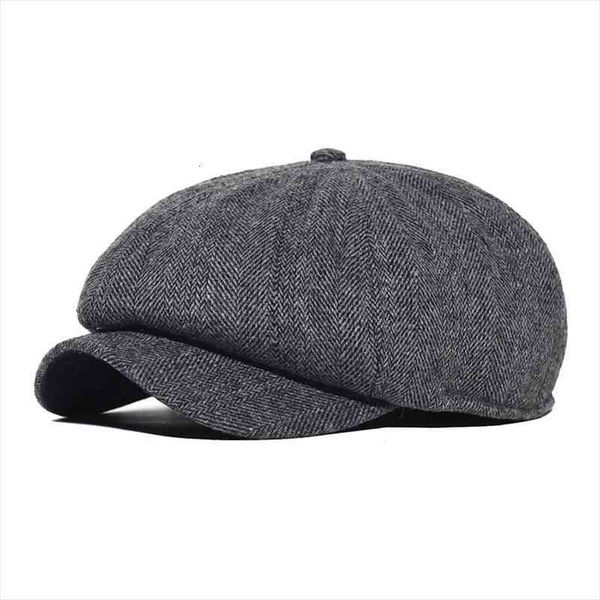 

men newsboy cap winter thick vintage herringbone octagon cap women casual stripe berets gatsby flat hat, Blue;gray