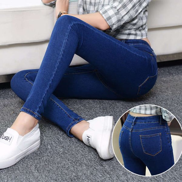 

1spring, summer, autumn winter korean high waisted versatile jeans women with thin feet and elastic pants for girls, Blue