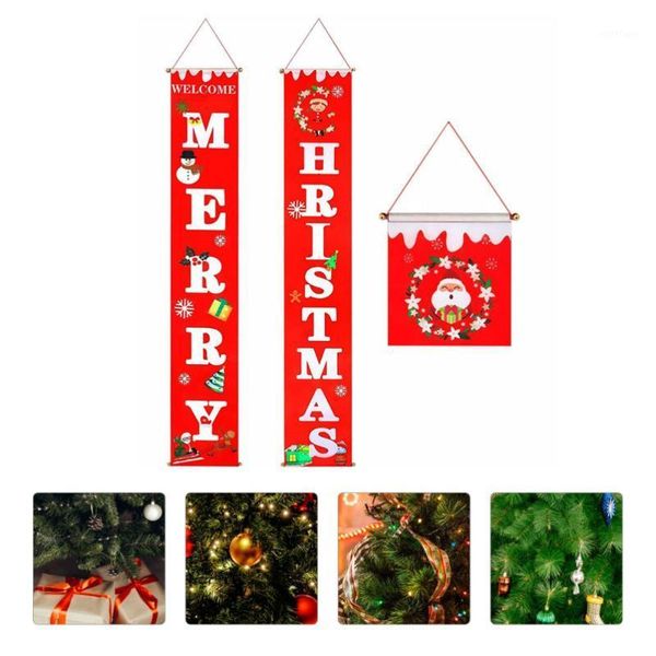 

1 set christmas curtain door hanging cute flag decor door couple ornament1