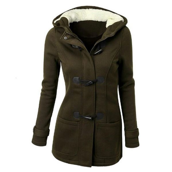 

6xl large size women's coat autumn thick winter overcoat female long hooded coat outwear mixed cotton horn leather buckle jacket, Black;brown